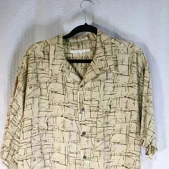 Perry Ellis Size XXL Tan/Brown 100% Silk button down - Picture 2 of 12